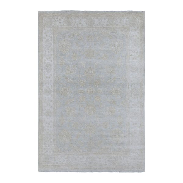 6'x8'10" White Wash Peshawar Pure Velvety Wool Light Gray With Soft Colors Hand Knotted Oriental Rug HR67375