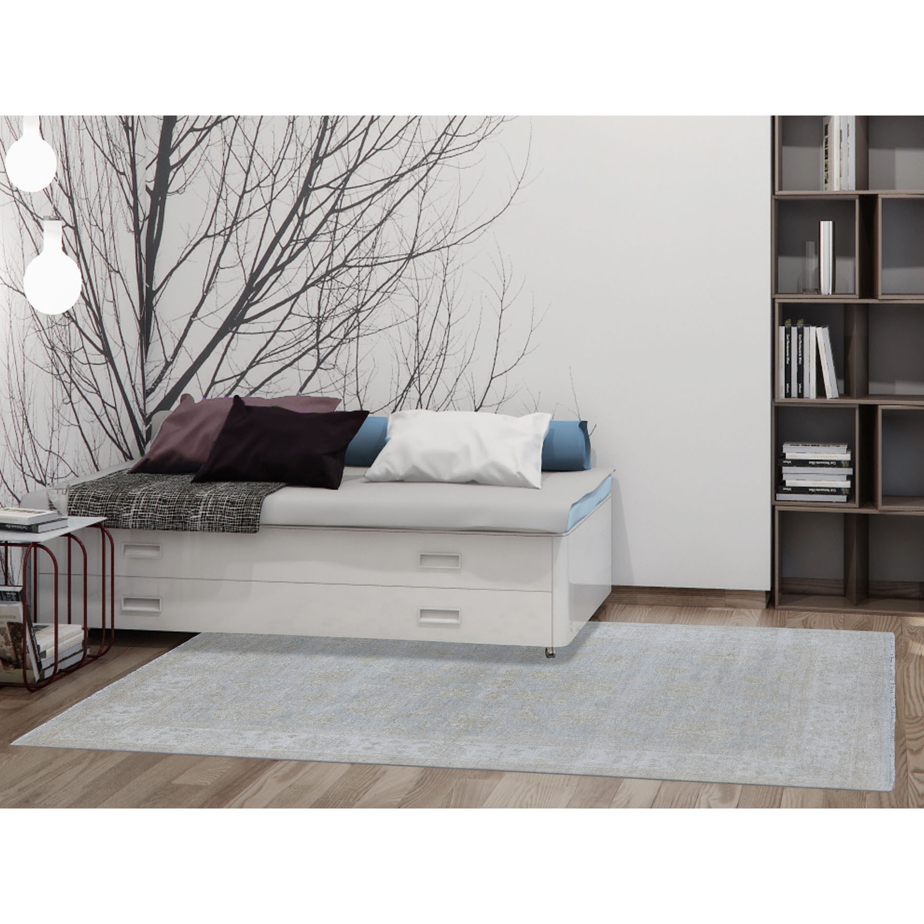 6'x8'10" White Wash Peshawar Pure Velvety Wool Light Gray With Soft Colors Hand Knotted Oriental Rug HR67375 - Image 2