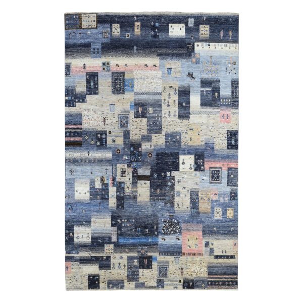 5'10"x9'2" Mix Of Gray, Beige And Blue Extremely Durable Kashkuli Gabbeh Hand Knotted Afghan Wool Oriental Rug HR67568