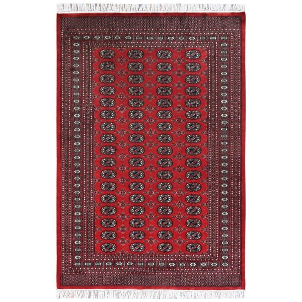 5'1"x7'6" 250 KPSI Silky Wool Denser Weave Hand Knotted Mori Super Bokara Deep Rich Red Oriental Rug HR61379