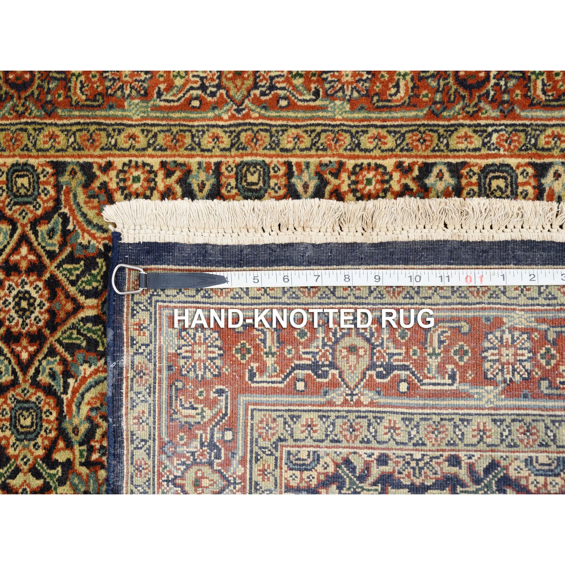 3'1"x5'2" Midnight Blue Herati All Over Fish Design Dense Weave Hand Knotted 250 KPSI Wool and Silk Oriental Rug HR62979 - Image 7