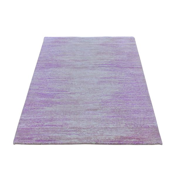 3'1"x5'5" Hand Knotted Pink Zero Pile Organic Wool Only Ombre Design Oriental Rug HR66762