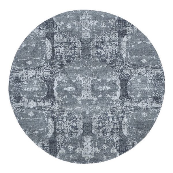 6'1"x6'1" Gray Wool and Pure Silk Jewellery Design Hand Knotted Round Oriental Rug HR66778