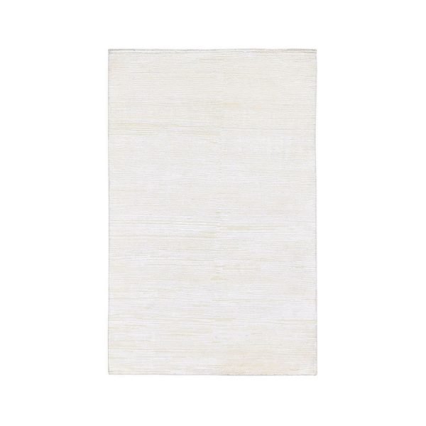 3'1"x5'1" Ivory Silk with Textured Wool Tone on Tone Gabbeh Design Hand Knotted Hi-Low Pile Oriental Rug HR66807