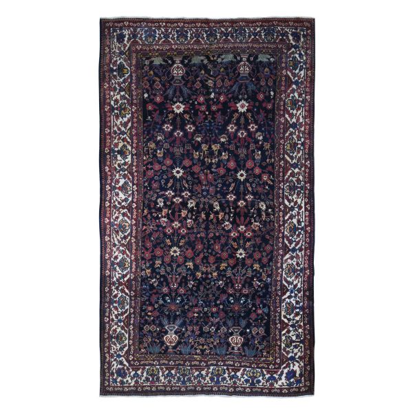 7'2"x13'1" Antique Persian Bakhtiar Good Condition Longer Shape Vase and Flower All Over Design Hand Knotted Pure Wool Clean Oriental Rug HR66809