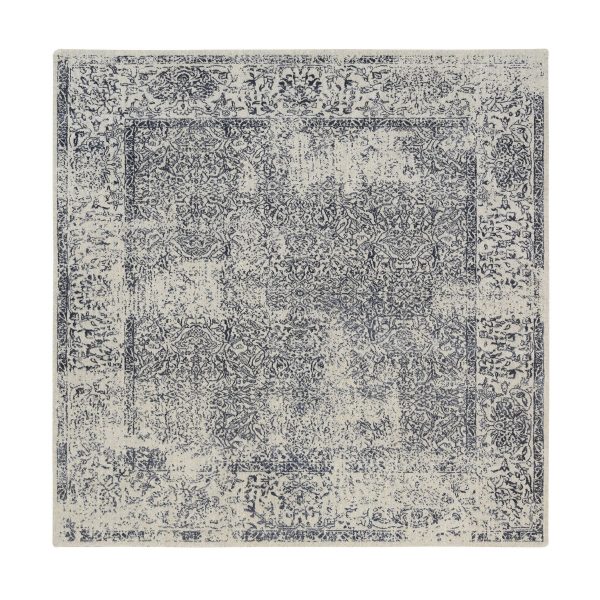 8'x8' Fine Jacquard with Erased Design Wool and Plant Based Silk Hand Loomed Light Gray Oriental Square Rug HR63257