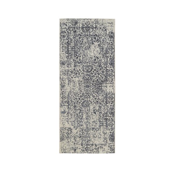2'6"x6'1" Gray Fine Jacquard with Erased Design Wool and Plant Based Silk Hand Loomed Oriental Runner Rug HR63262