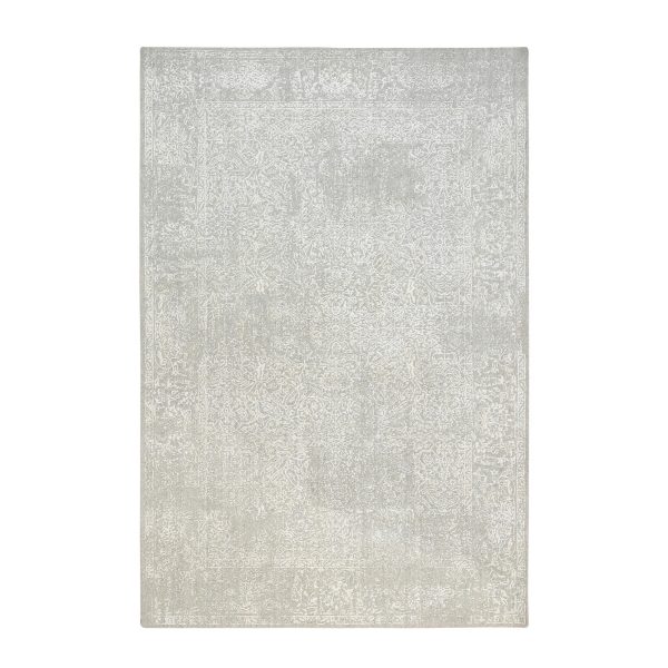 6'x9'2" Hand Loomed Light Gray Fine Jacquard with Erased Design Wool and Plant Based Silk Oriental Rug HR63264
