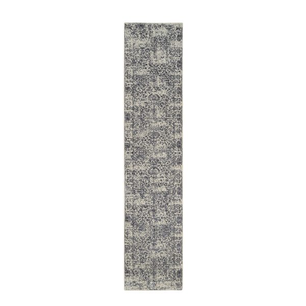 2'7"x12'2" Wool and Art Silk Hand Loomed Light Gray Fine Jacquard with Erased Design Oriental Runner Rug HR63277