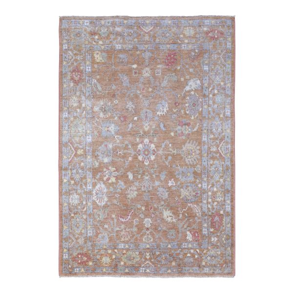 6'1"x8'10" Honey Brown Angora Oushak with Flower Design Hand Knotted 100% Afghan Wool Oriental Rug HR67947