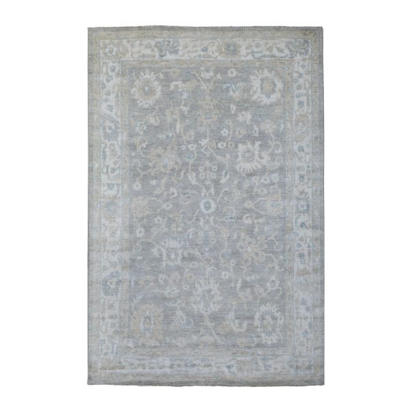 6'x9'2" Faded Gray Angora Oushak with All Over Design Hand Knotted Extra Soft Wool Oriental Rug HR68142