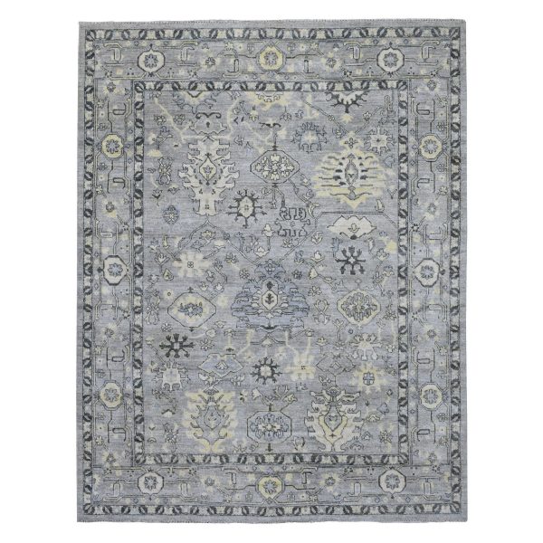 8'x9'9" Light Gray Angora Oushak with Tribal Design Extra Soft Wool Hand Knotted Oriental Rug HR68475