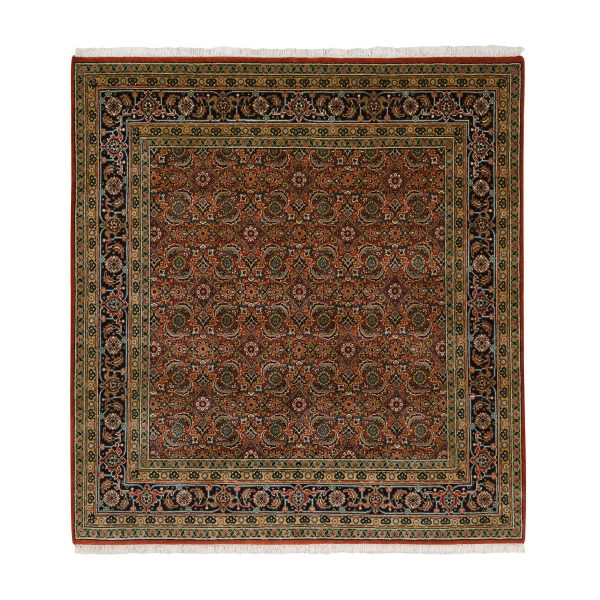 6'1"x6'1" Dense Weave Hand Knotted Herati Fish Design Square 175 KPSI Extra Soft Wool and Silk Red Oriental Rug HR63319