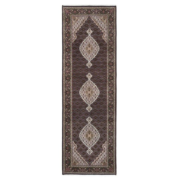 3'9"x12' Wool and Silk Black Tabriz Mahi with Fish Medallions Design Hand Knotted Wide Runner Oriental Rug HR63335