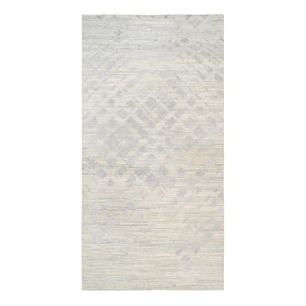 6'1"x11'10" Hand Spun Undyed Natural Wool Hand Knotted Ivory Modern Design Oriental Wide Gallery Size Runner Rug HR63371