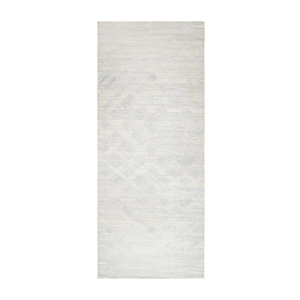 4'1"x10'1" Modern Design Hand Spun Undyed Natural Wool Hand Knotted Ivory Oriental Wide Runner Rug HR63377