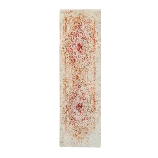 2'4"x8' Hand Knotted Ivory Persian Erased Medallion Design Wool and Pure Silk Oriental Runner Rug HR63482