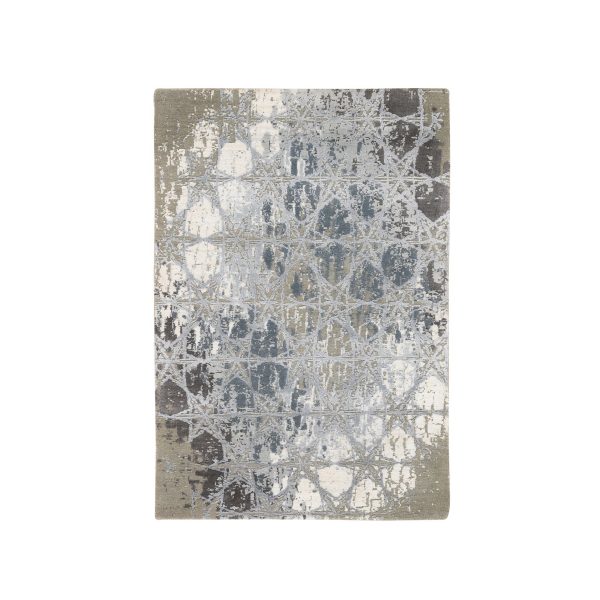 3'x5' The Honeycomb Hand Knotted Gray Wool and Silk Award Winning Design Oriental Rug HR63499