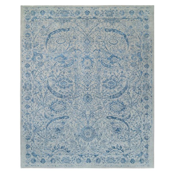 11'10"x15' Hand Loomed Gray Fine Jacquard with Sickle Leaf Design Wool and Plant Based Silk Oriental Oversized Rug HR63480
