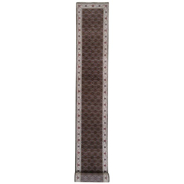 2'5"x20' Rich Black Herati With All Over Design Luxurious Wool and Silk 175 KPSI Hand Knotted Oriental XL Runner Rug HR63530