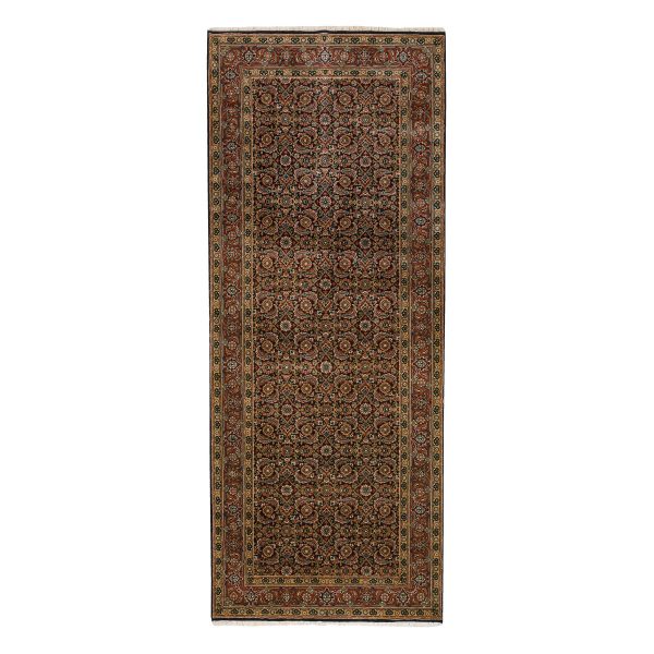 4'x10'1" Midnight Blue Herati with All Over Fish Design Dense Weave Wool and Silk 175 KPSI Hand Knotted Oriental Gallery Size Runner Rug HR63540