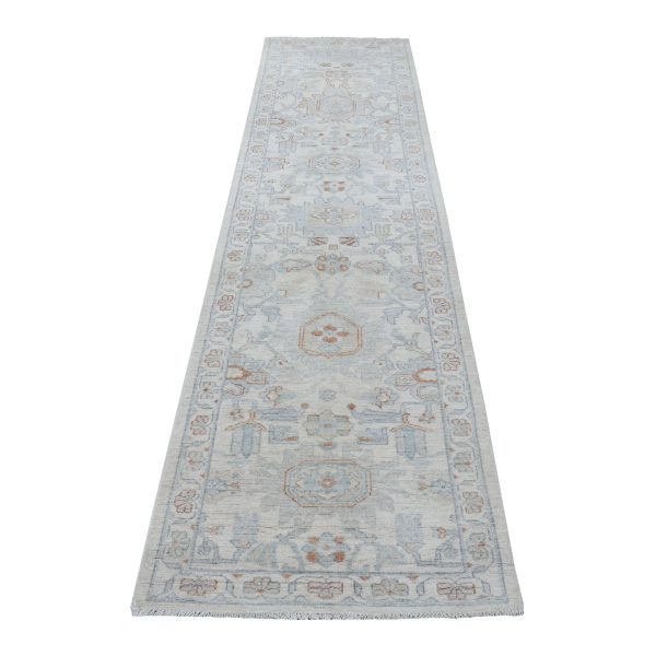 2'6"x9'10" White Wash Peshawar 100% Wool Hand Knotted Runner Oriental Rug HR55147