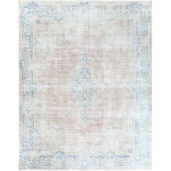 9'8"x12'9" Faded Champagne, Vintage Persian Kerman, Distressed Look, Worn Wool, Cropped Thin, Hand Knotted, Oriental Rug HR61728