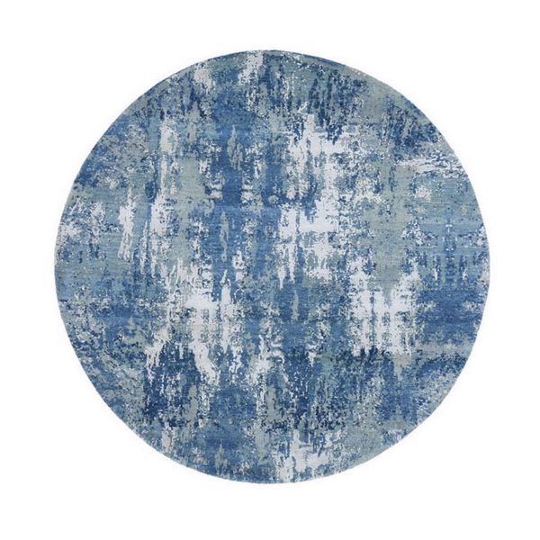 6'2"x6'2" Hand Knotted Blue Abstract Design with Soft Colors Wool and Real Silk Oriental Round Rug HR66961