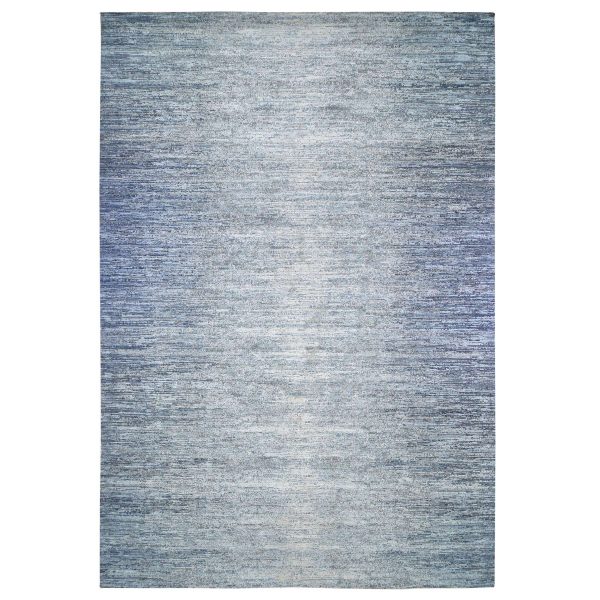 12'x18' Blue Oceanic Wool and Pure Silk Horizontal Ombre Design Hand Knotted Oriental Oversized Rug HR66974