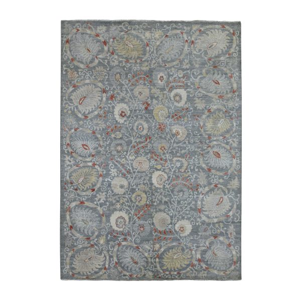 6'1"x8'8" Soft, Velvety Plush Wool Hand Knotted Gray Stone Wash Peshawar with All Over Motifs Oriental Rug HR70011