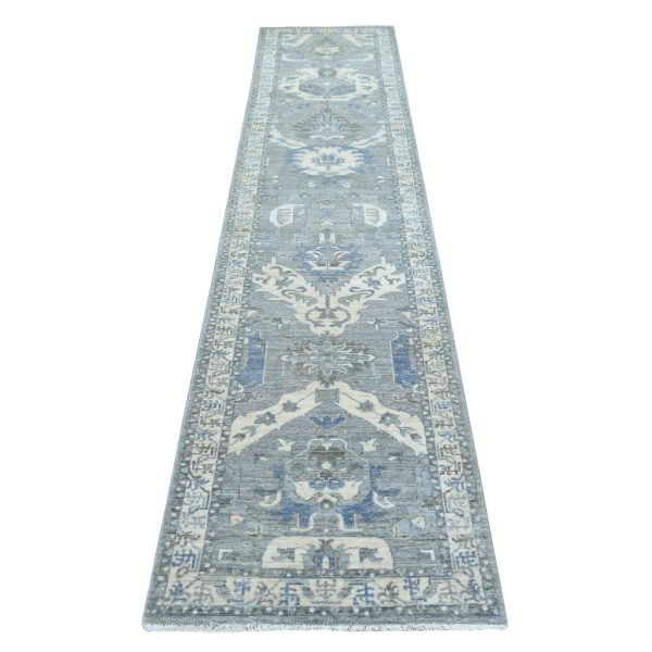 2'5"x11'7" Hand Knotted Silver Gray Afghan Peshawar with Northwest Persian Design Soft and Pliable Wool Oriental Runner Rug HR70158