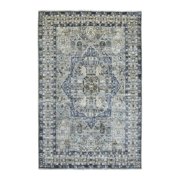 6'x9'5" Gray Afghan Peshawar with Mamluk Design Soft and Pliable Wool Hand Knotted Oriental Rug HR70221