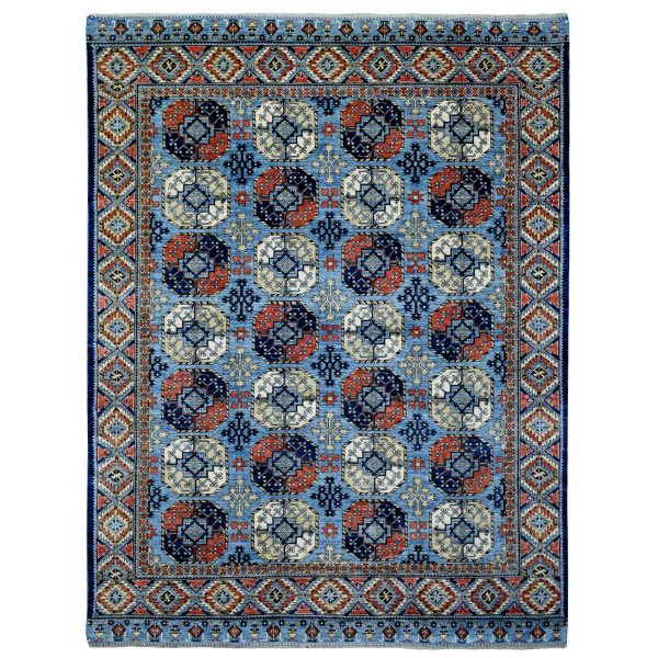 9'8"x12'4" Hand Knotted Blue Afghan Ersari with Geometric Design Afghan Wool Oriental Rug HR70321