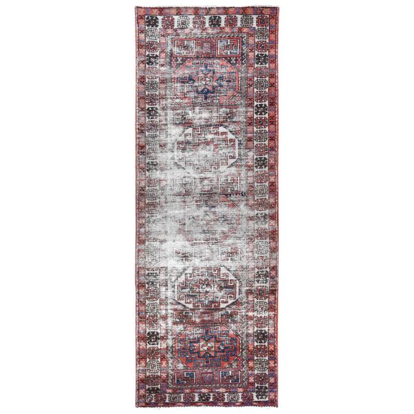 3'2"x9'5" Vintage Red Northwest Persian Distressed Pure Wool Hand Knotted Clean Oriental Runner Rug HR60946