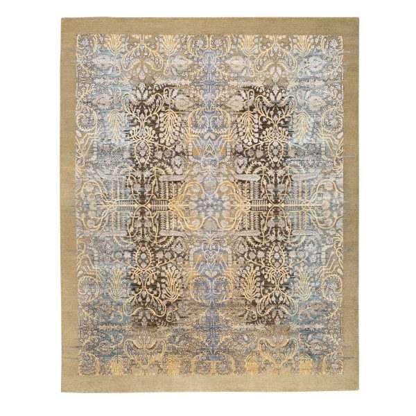 8'x9'10" Honey Brown, Silk With Textured Wool, Hand Knotted, Transitional Sarouk, Oriental Rug HR63678