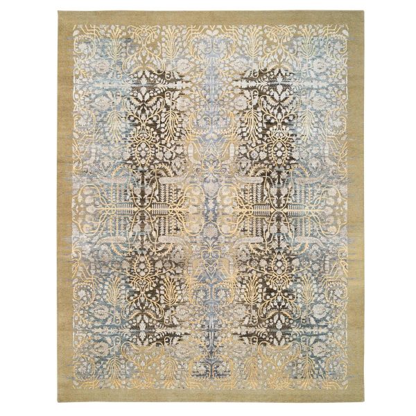 9'2"x12' Honey Brown, Silk With Textured Wool, Hand Knotted, Transitional Sarouk, Oriental Rug HR63680