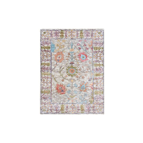 2'3"x3'2" Beige, Directional Vase Design, Silk With Textured Wool, Hand Knotted, Oriental, Mat Rug HR63743