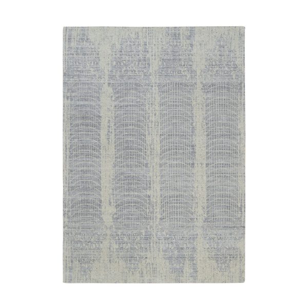 6'x9' Gray, Tone On Tone Transitional Erased Design, Jacquard Hand Loomed, Wool And Plant Based Silk, Oriental Rug HR63753
