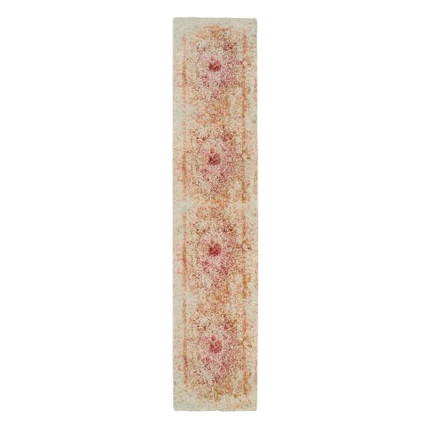 2'6"x11'10" Pink, Persian Erased Medallion Design, Wool and Pure Silk, Hand Knotted, Oriental, Runner Rug HR63760