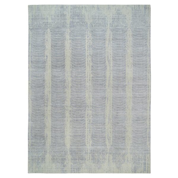 9'10"x14' Gray, Tone On Tone Transitional Erased Design, Jacquard Hand Loomed, Wool And Plant Based Silk, Oriental Rug HR63794