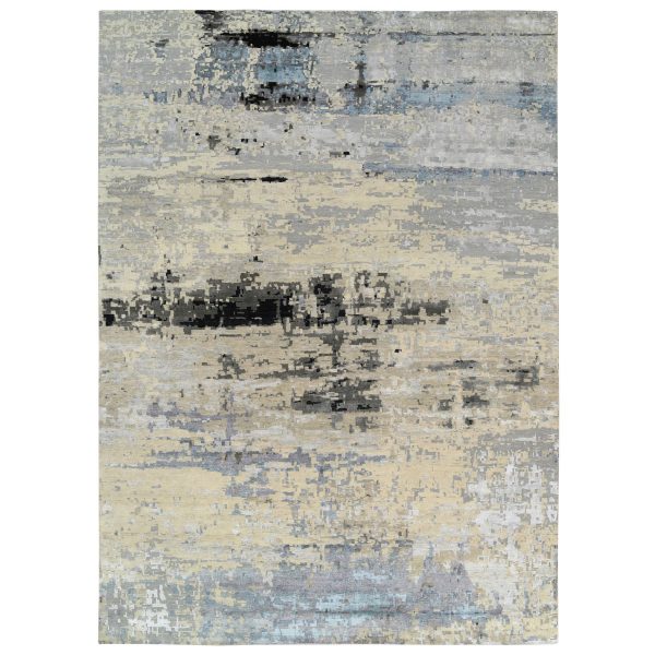12'x17'9" Gray, Wool and Silk Hand Knotted, Modern Abstract Design, Oversized Oriental Rug HR63895
