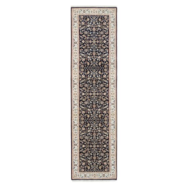 2'8"x10' Midnight Blue, 250 KPSI Wool and Silk Hand Knotted, Nain All Over Floral Design, Runner Oriental Rug HR63986