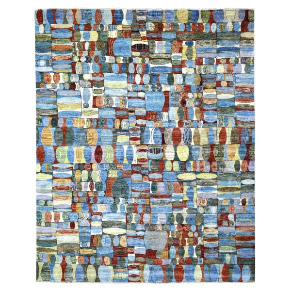 8'x9'9" Colorful Hand Knotted, Afghan Kashkuli Gabbeh with Arts and Crafts Design, Natural Dyes, Hand Spun Wool, Oriental Rug HR70694