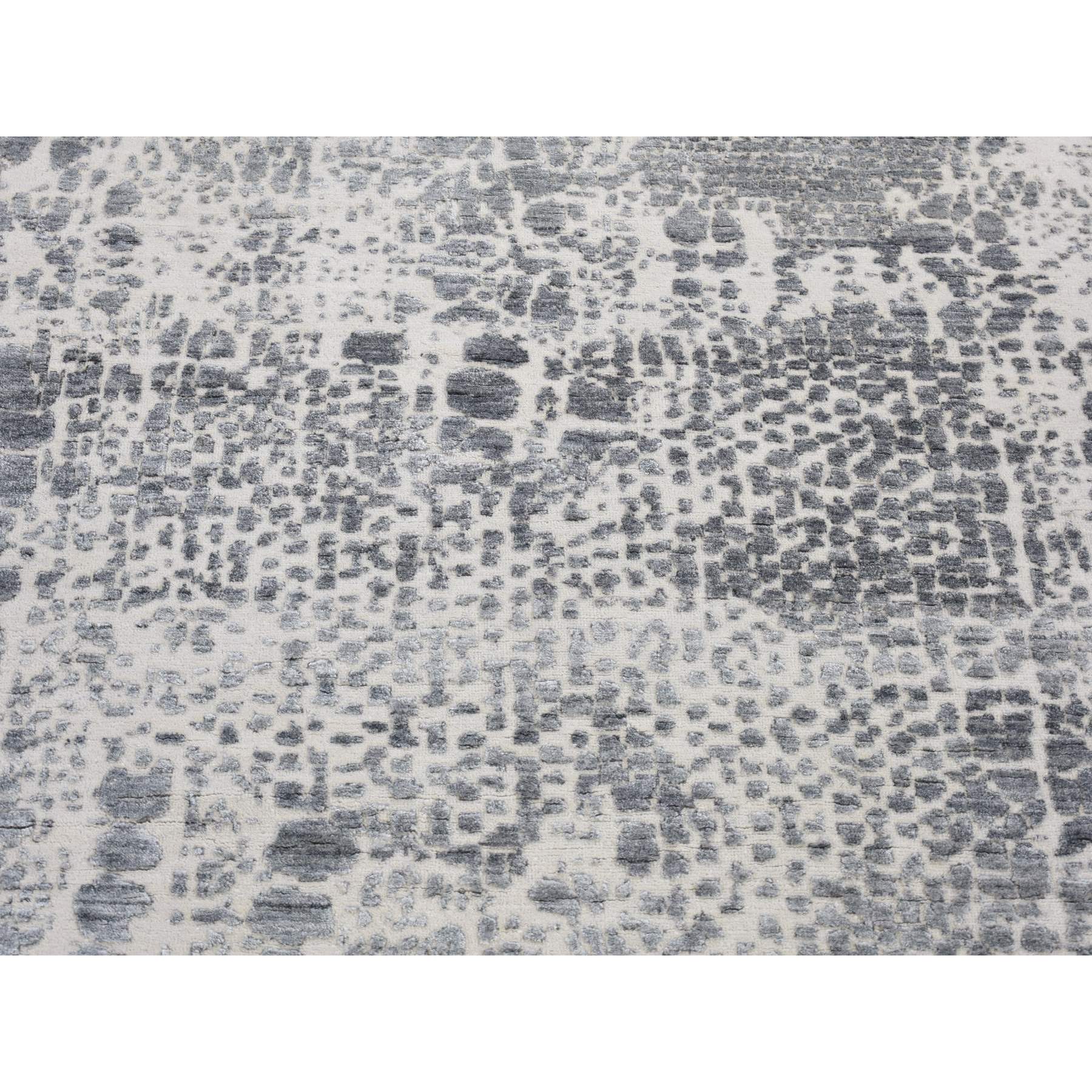 4'x6' Ivory, Modern Design, Hand Knotted Tone on Tone Plant Based Silk with Textured Wool, Oriental Rug HR80077 - Image 7