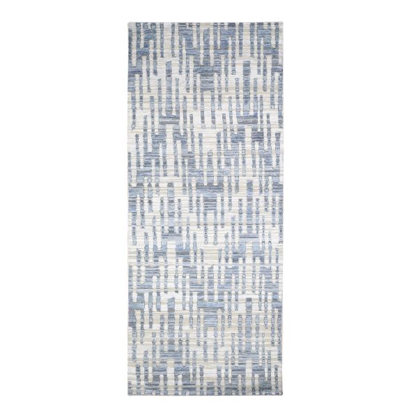 4'x10'3" Gray, Zigzag with Graph Design, Pure Silk and Textured Wool, Hand Knotted Wide Runner Oriental Rug HR80088