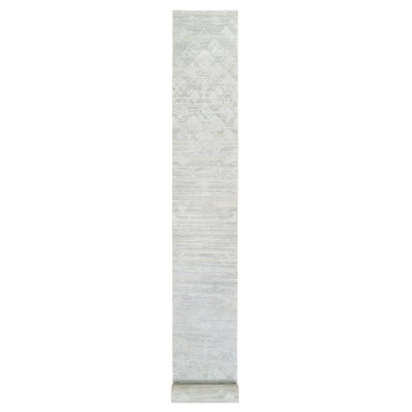 2'7"x24'3" Gray Modern Hand Knotted Hand Spun Undyed Natural Wool XL Runner Oriental Rug HR64136