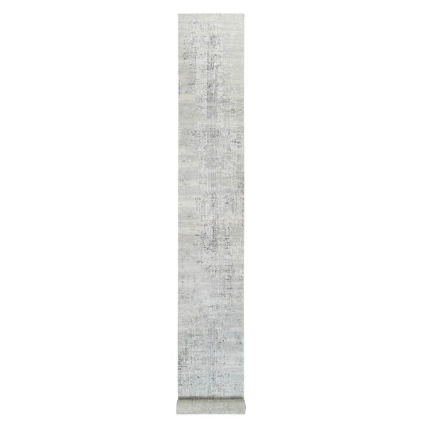 2'6"x20' Gray Modern Hand Knotted Cut and Loop Pile Hand Spun Undyed Natural Wool XL Runner Oriental Rug HR64138