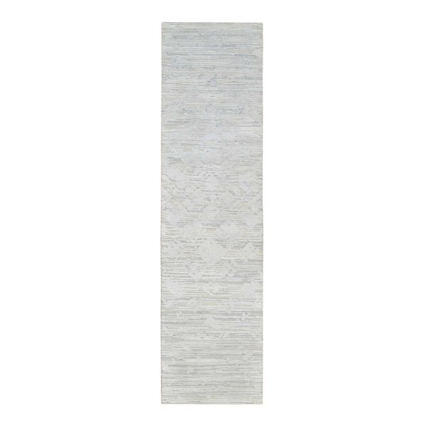 2'6"x9'9" Gray Modern Hand Knotted Hand Spun Undyed Natural Wool Runner Oriental Rug HR64140