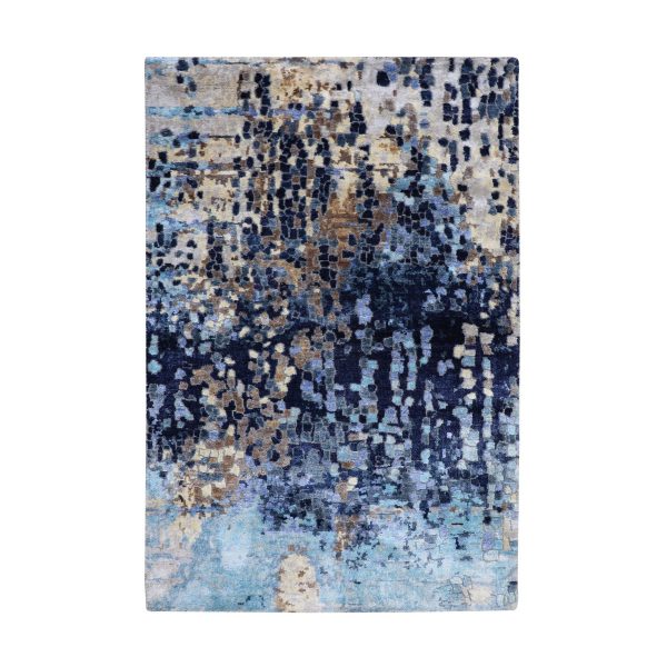 3'x4'9" Blue Mosaic Design Wool And Silk Hand Knotted Oriental Rug HR58288
