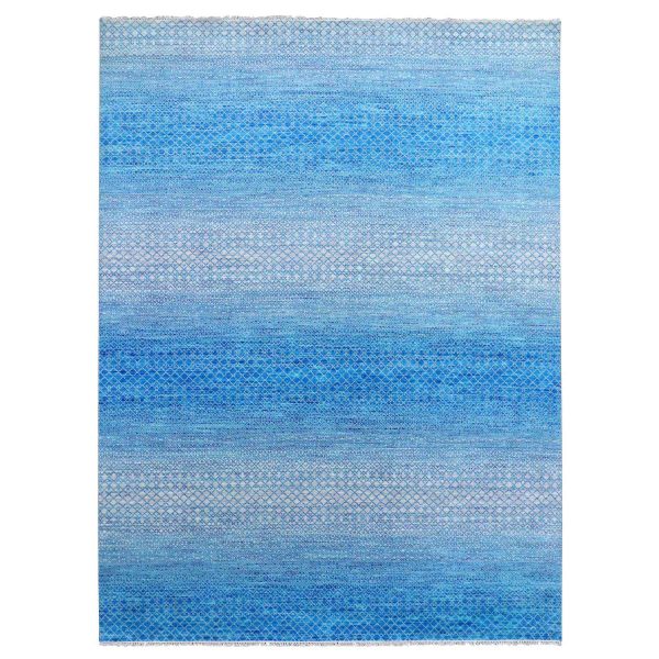 9'1"x12'2" Blue Hand Knotted, Modern Chiaroscuro Collection, Thick and Plush, Pure Wool Oriental Rug HR79014